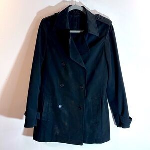 THEORY Sz M Canvas Pointy Lapel Double Breasted Lined Pockets Trench Coat Jacket
